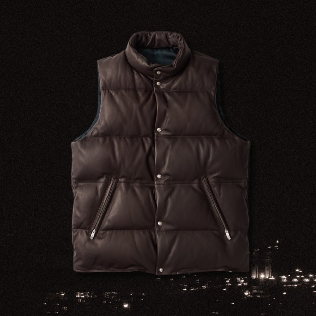 LEATHER DOWN VEST W/LOVE & PEACE SILVER (ENTREFINO) | 【OFFICIAL 