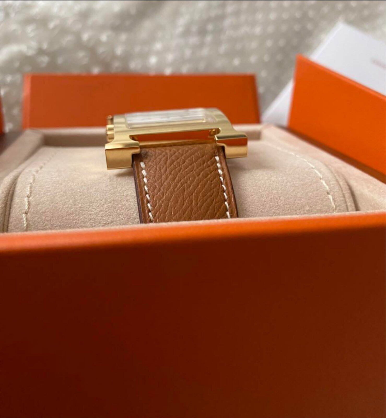 HERMES エルメス 腕時計 Hウォッチ GM 34㎜ ゴールド エプソン 