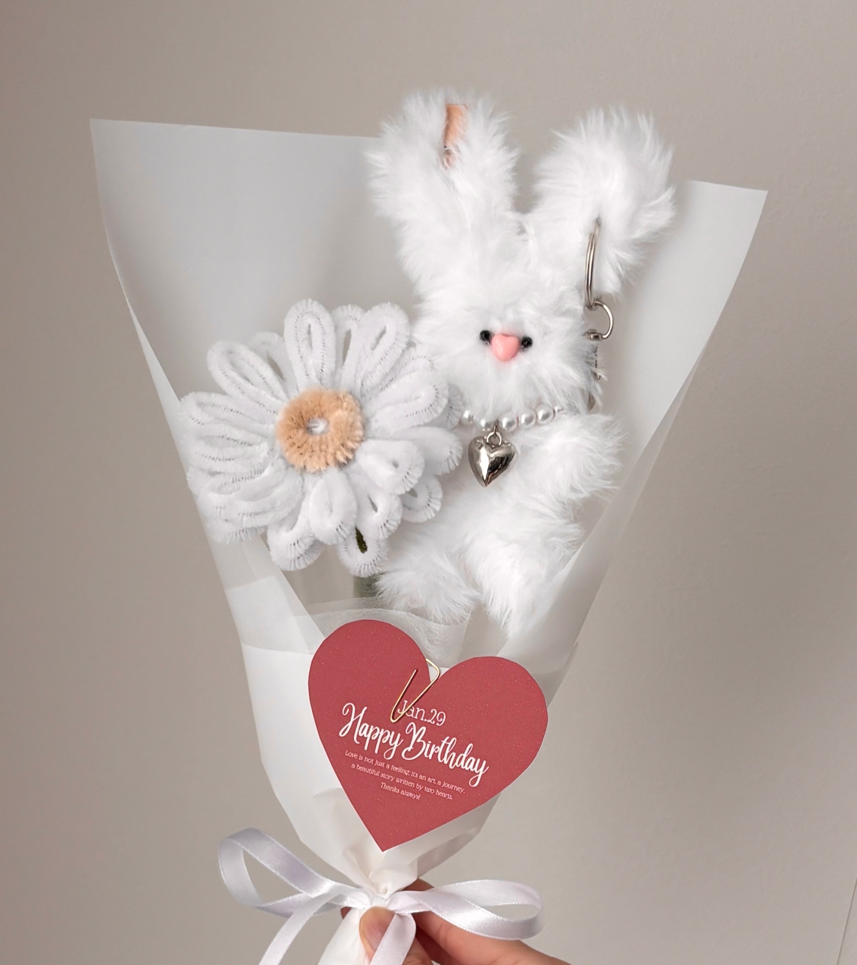 k-pink smile flower bouquet【モールフラワー4本+スマイルフラワー1本