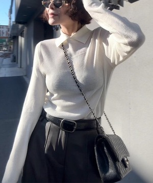 襟付きニットトップス【t-10313】