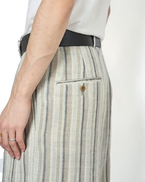 m's braque "CROPPED TUCKED BAGGY PANTS〔BEIGE/GRAY STRIPE〕"