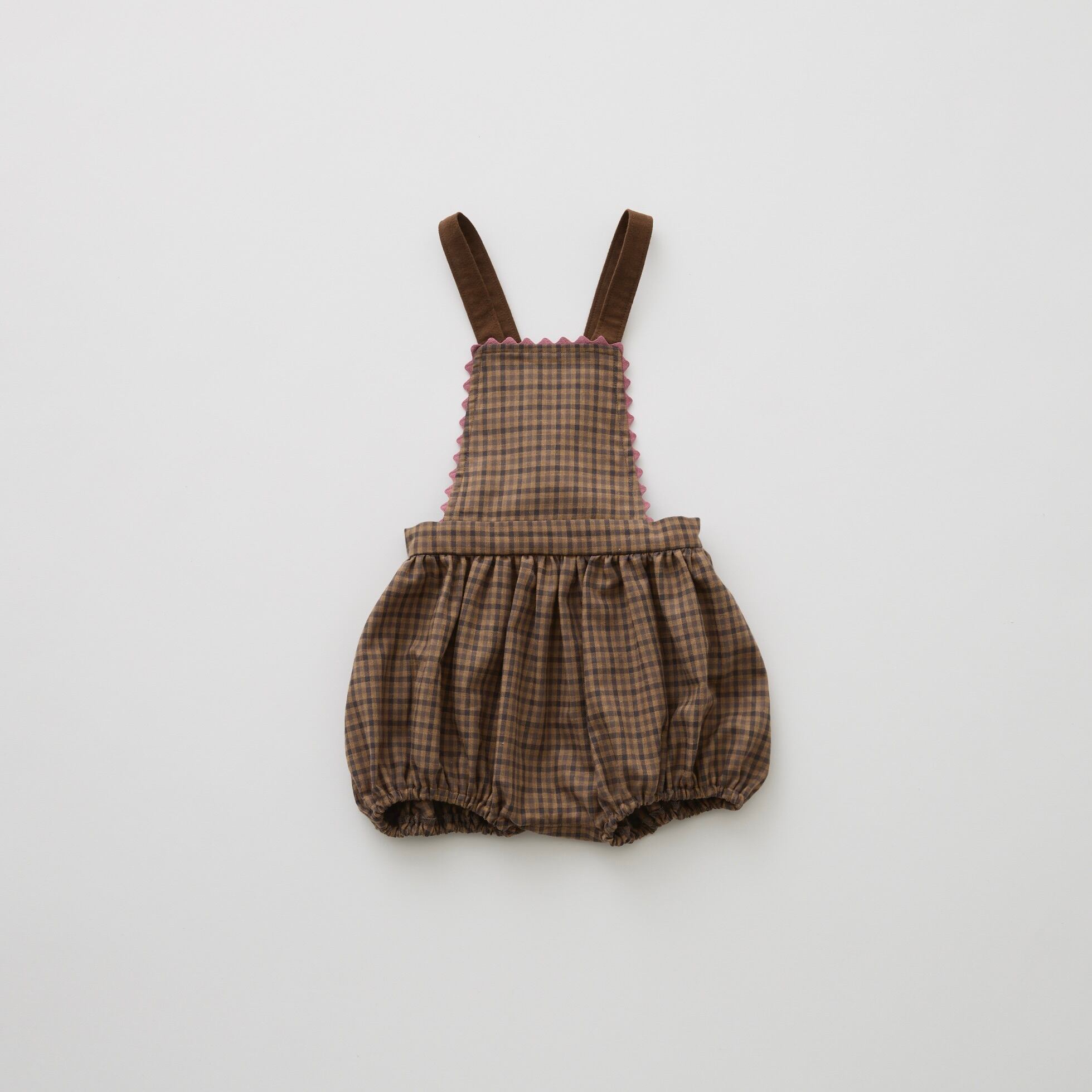 《予約商品 eLfinFolk 2026AW》Country Check Baby Salopette / brown