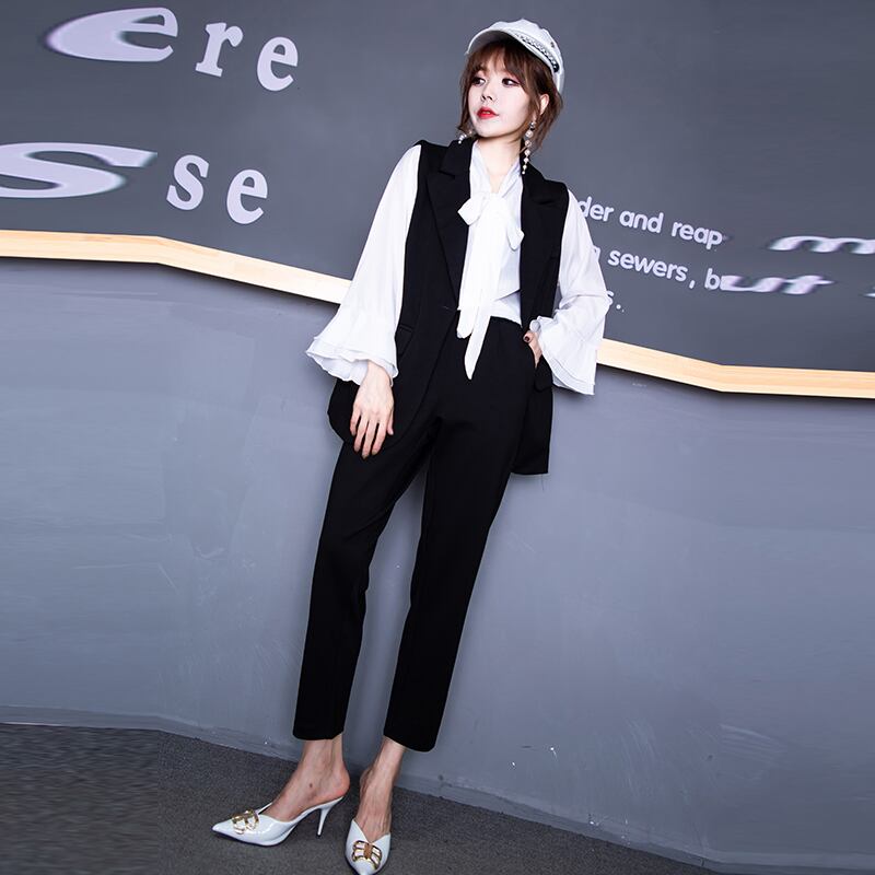 2020年秋プラスサイズレディースツーピースチョッキウエスタンスタイル年齢削減スーツファットシスターシャツスリムブラウスパンツ ミックスインファッション25839639607