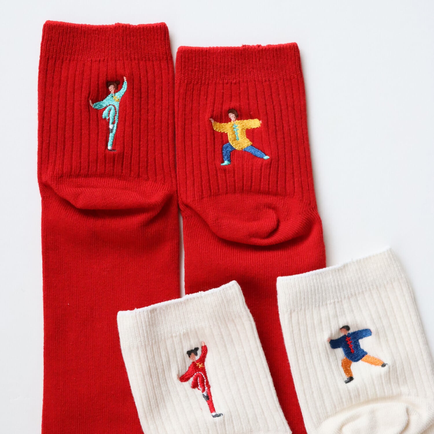カンフー刺繍 ショートソックス（2足組） | ホホホ座 西田辺 絵本