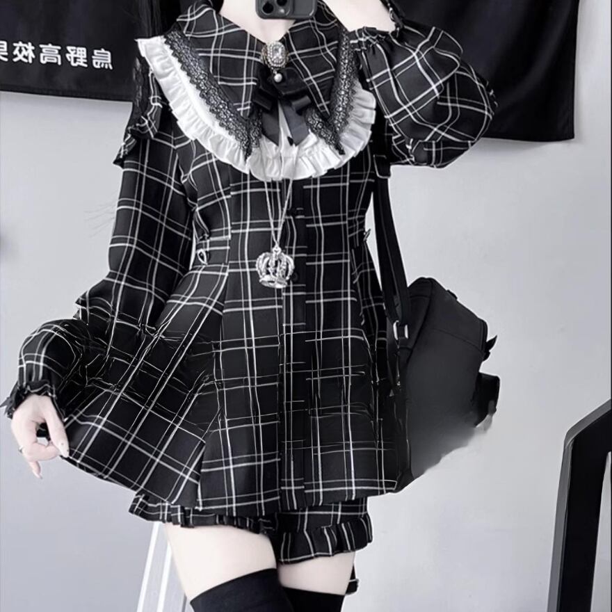 地雷系 3点セット ワンピース×パンツ×ネックリボン Y2K｜WithU