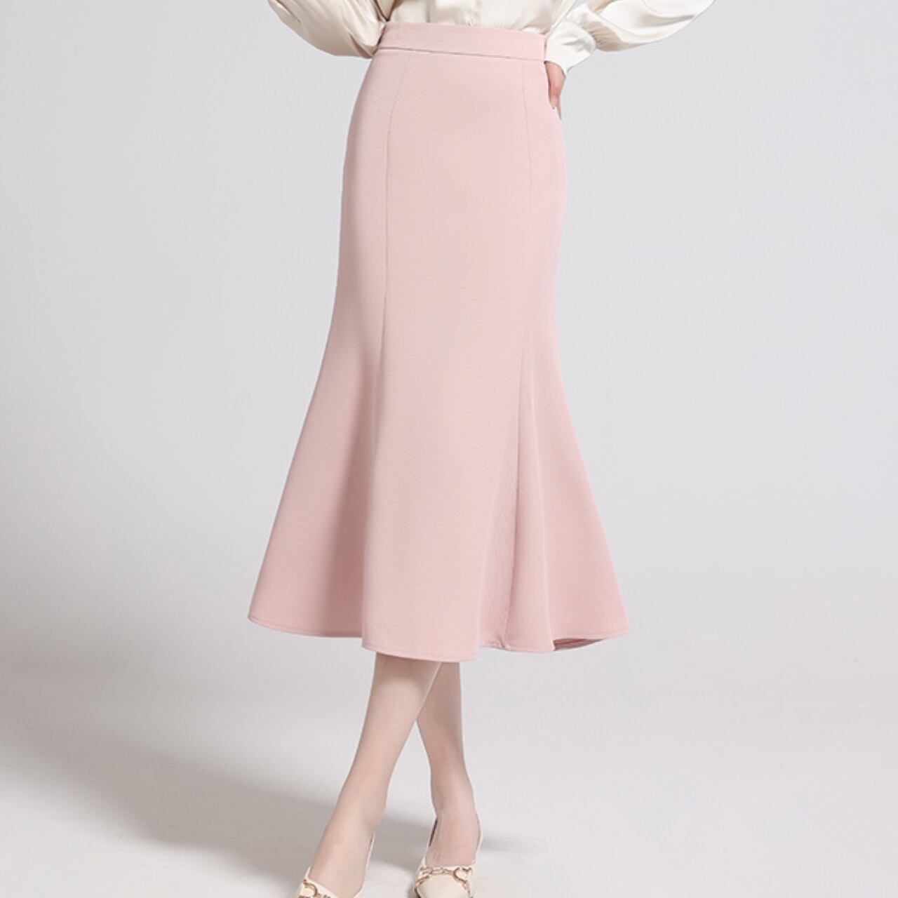 ハイウエスト フレア ミモレ丈 スカート K1067