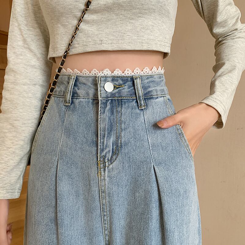 レッドスタンダードレースハイウェストウェストジーンズ スプリングサマーパンツ ルーズ レトロ 春物 夏物 萌量不足15939621849