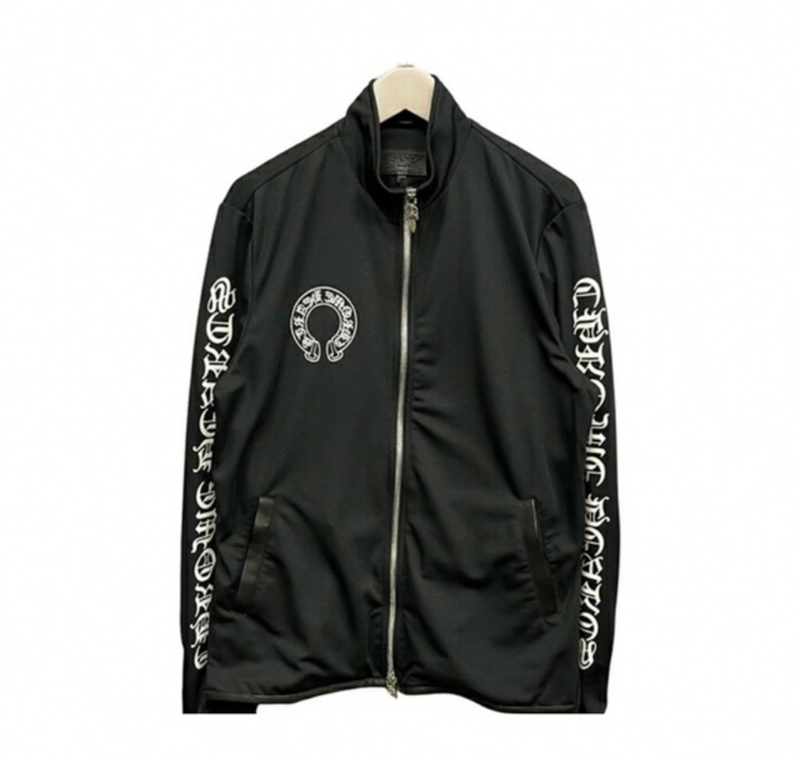 クロムハーツ TRACK JACKET/トラックジャケット レザー切替カシミヤ混ダガージップジャージブルゾン  メンズ M