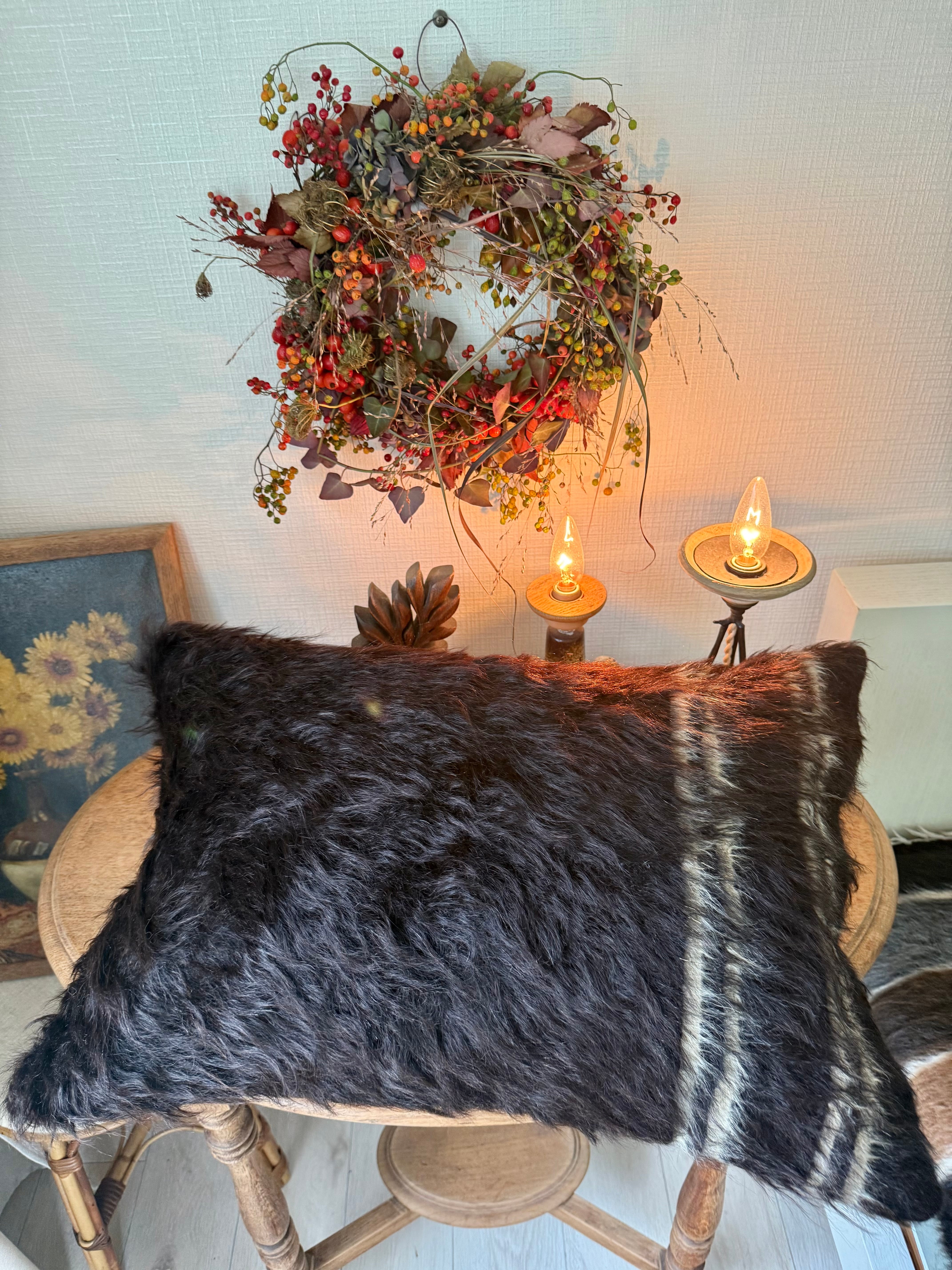 341 Vintage Battaniye Cushion Cover Black White Line ヴィンテージ