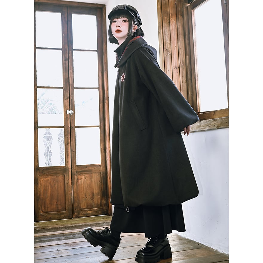 サブカル系中華 コート ZIPアップ フード付き ゆったり 大人ゴシック