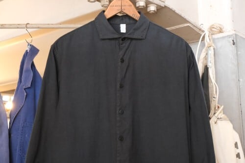 70's EURO black cotton grandfather Shirt 