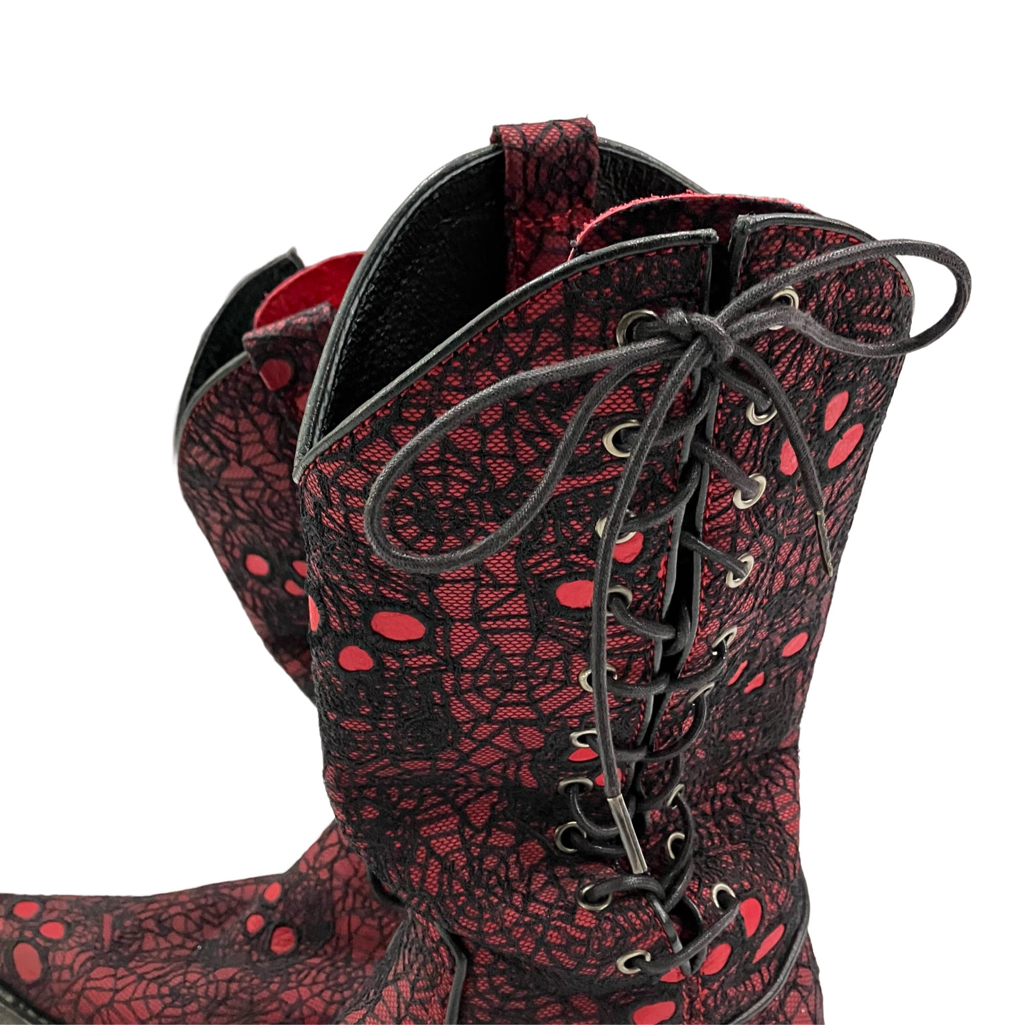 VINTAGE NUMBER (N)INE Spider skull embroidery laceup western boots