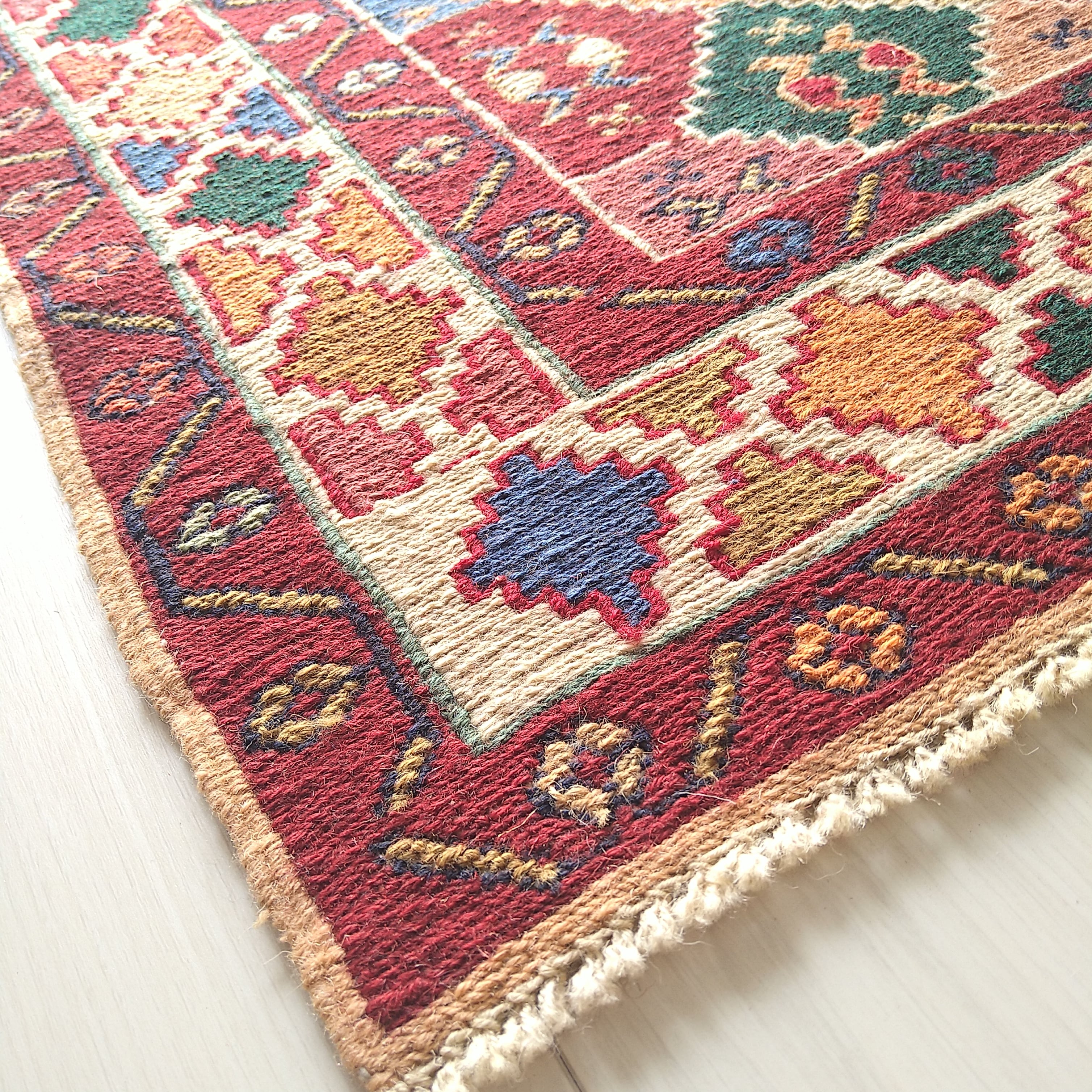 Persian Kilim 97x87cm Colourful ZigZag Diamonds ペルシャ絨毯
