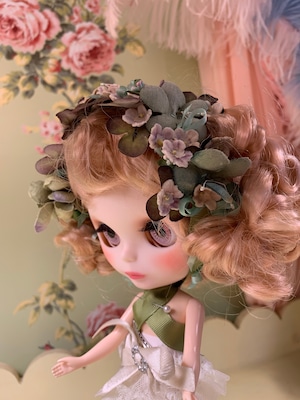 ブライスのヘッドドレス(箱なし) グリーン系のお花 (210309)
