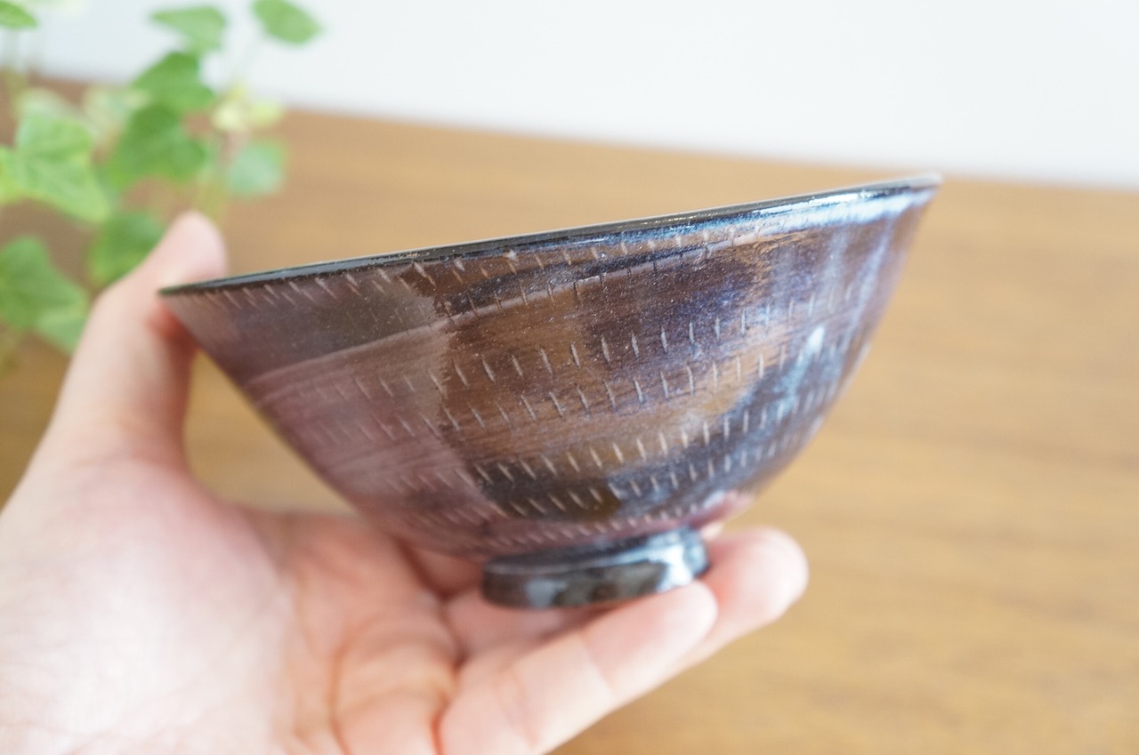 小石原焼　マルワ窯　飯碗（中）　渦巻　藍彩　①　［3-342］