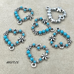 ターコイズハートフラワーフレームコネクター/チャーム