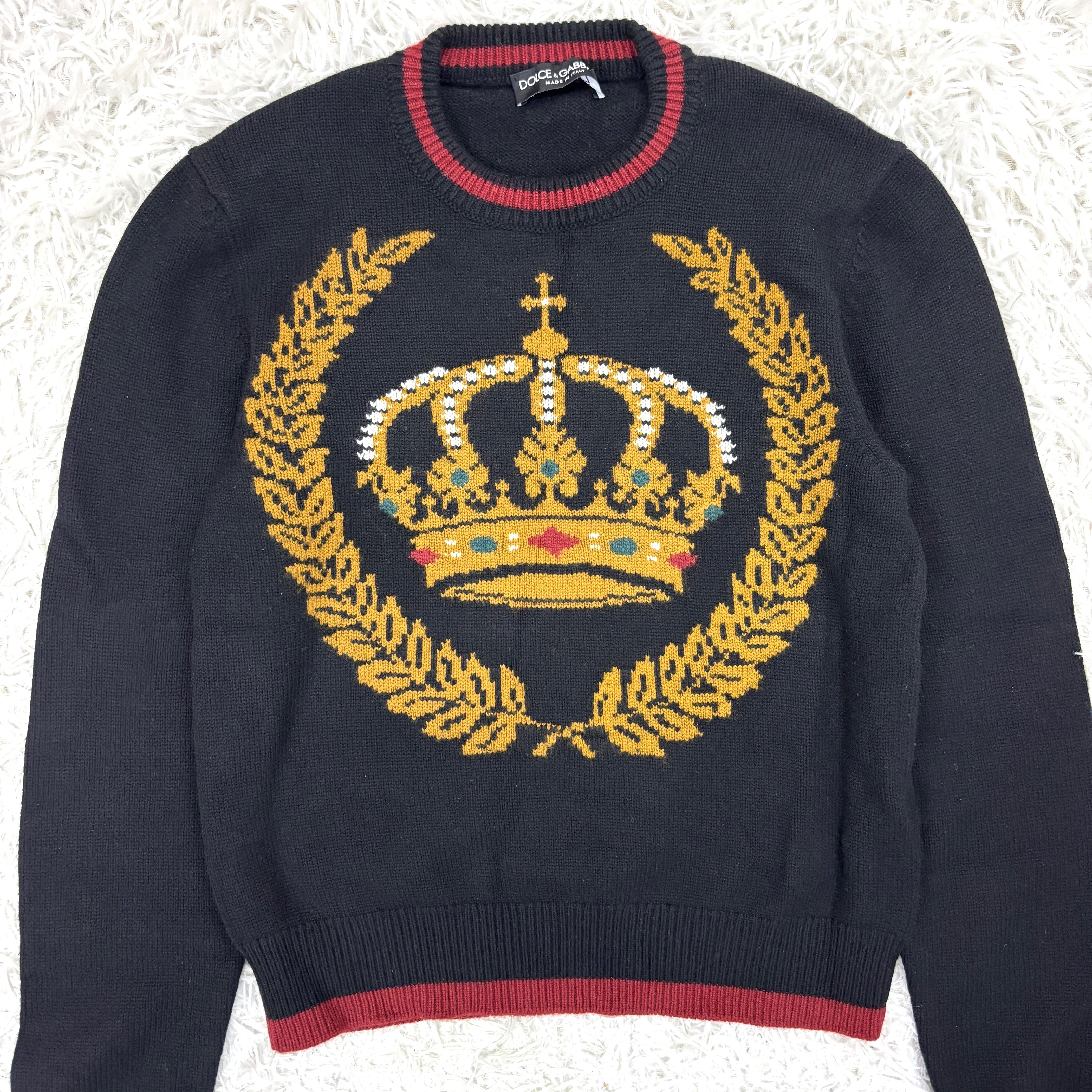 超希少　ドルチェ＆ガッバーナ　クラウン刺繍厚手ニット　44　カシミア87％伸縮性 超希少 ドルチェ＆ガッバーナ クラウン刺繍厚手ニット 44 カシミア87