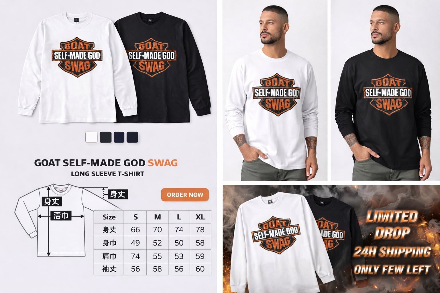 GOAT SWAG LONG SLEEVE T-SHIRT BLACK | SELF-MADE GOD