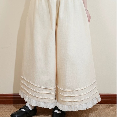 3色/裾レースコットンワイドパンツ ・12377