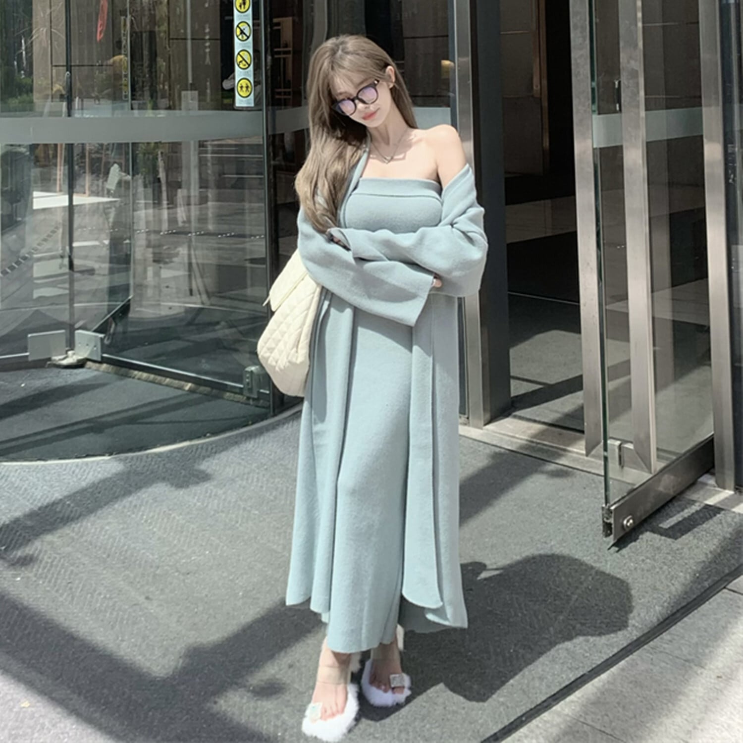 【希少／美品】アルベロベロ ロングカーディガン ワンピース グリーン系 ロングカーディガンセットニットワンピース （ロング・マキシ丈