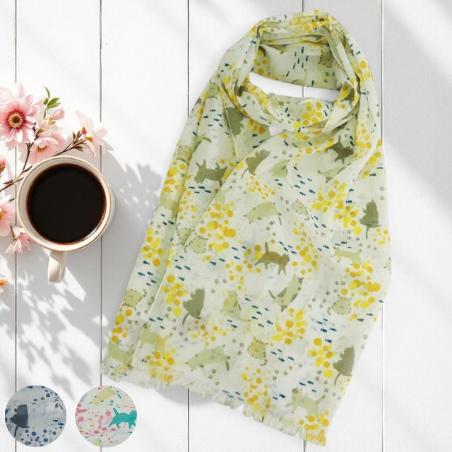 猫柄 コットン ストール 春夏 薄手 UV 紫外線 対策 ねこ 猫 プレゼント