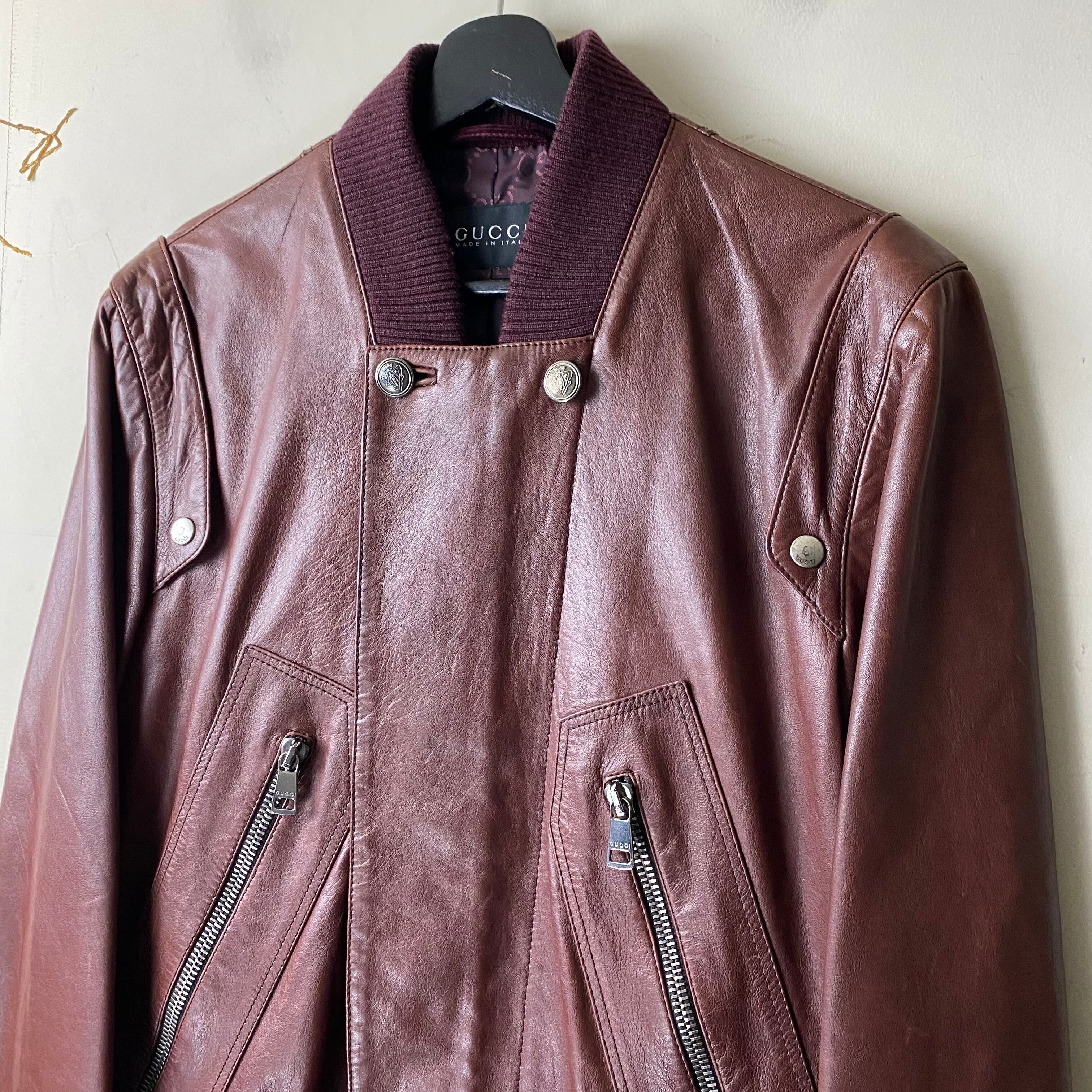 GUCCI wine red color leather jacket with sherry line rib GUCCI wine red color leather jacket with sherry line rib