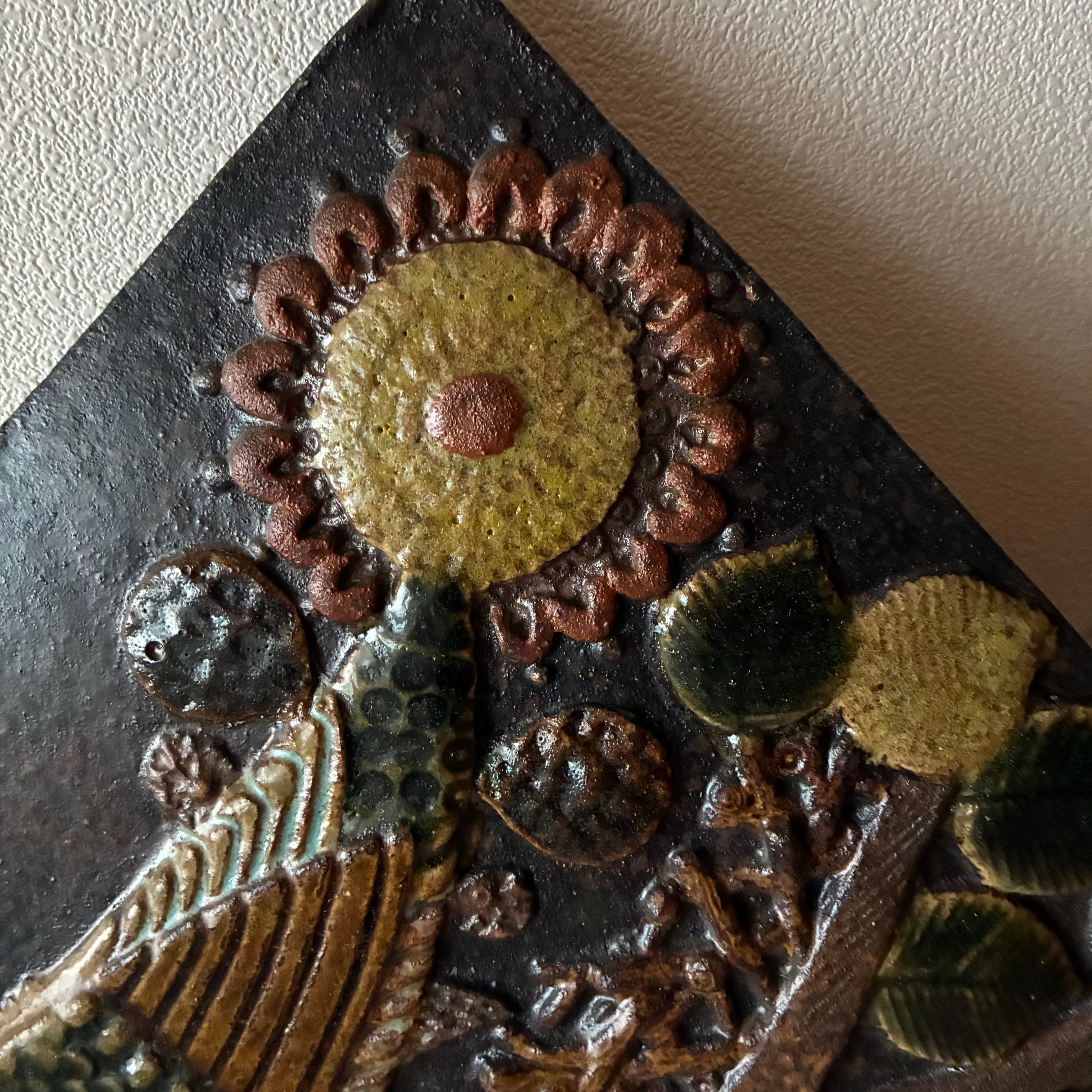 レア＊ Gustavsberg / グスタフスベリ 枝の上の鳥の陶板 Stig Lindberg