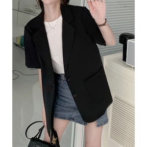 テーラードジャケット 半袖 レディース ジャケット 韓国 春夏 シンプル きれいめ 大人 カジュアル 通勤 オフィス OL ビジネス 涼しい 洗えるスーツ スーツジャケット 大人可愛い 大人女子