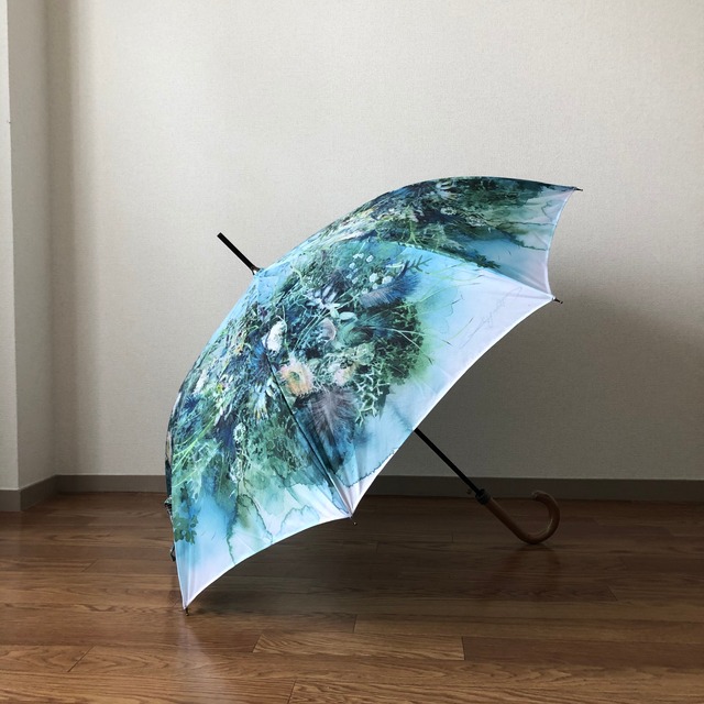 【受注生産】　英国製　ターコイズボタニカルの雨傘 - Turquoise botanical umbrella