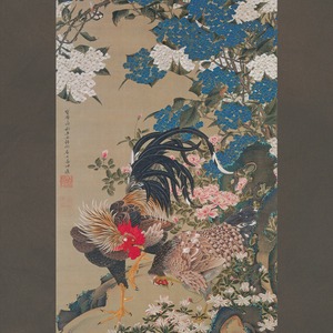 伊藤若冲　紫陽花双鶏図2 / Two Roosters with Hydrangea II