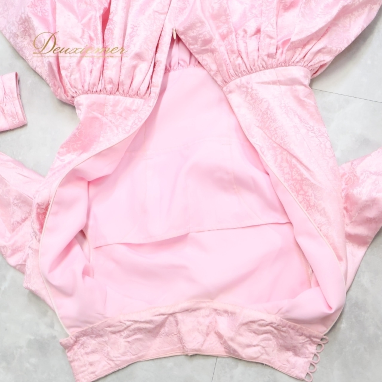 パーティドレス ワンピース ドレス ピンク系 ピンク 柄 模様 発表会 演奏会 ダンス 舞台 衣裳 リボン 露出なし フォーマル 女性用 おしゃれ パーティー用