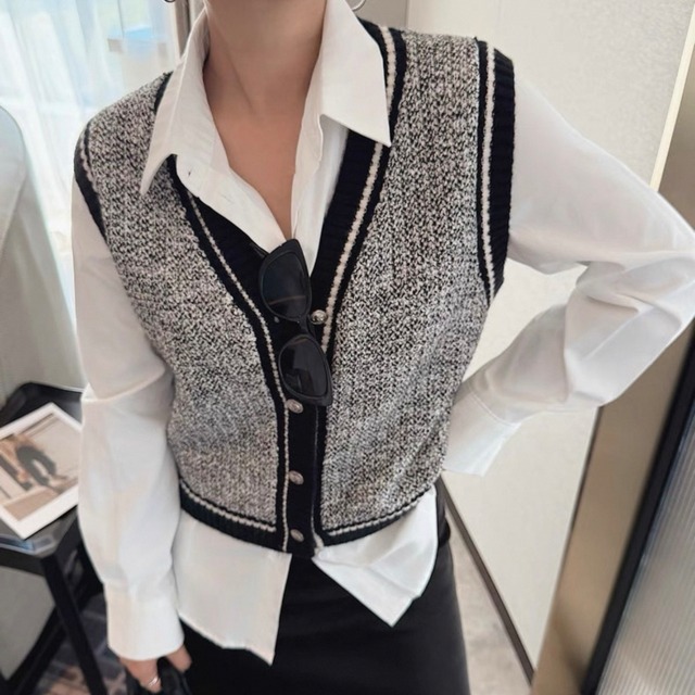 パイピングラインニットベスト　N00235