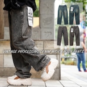 ◆ヴィンテージ加工 デニムワイドバギーパンツ◆wi-917088