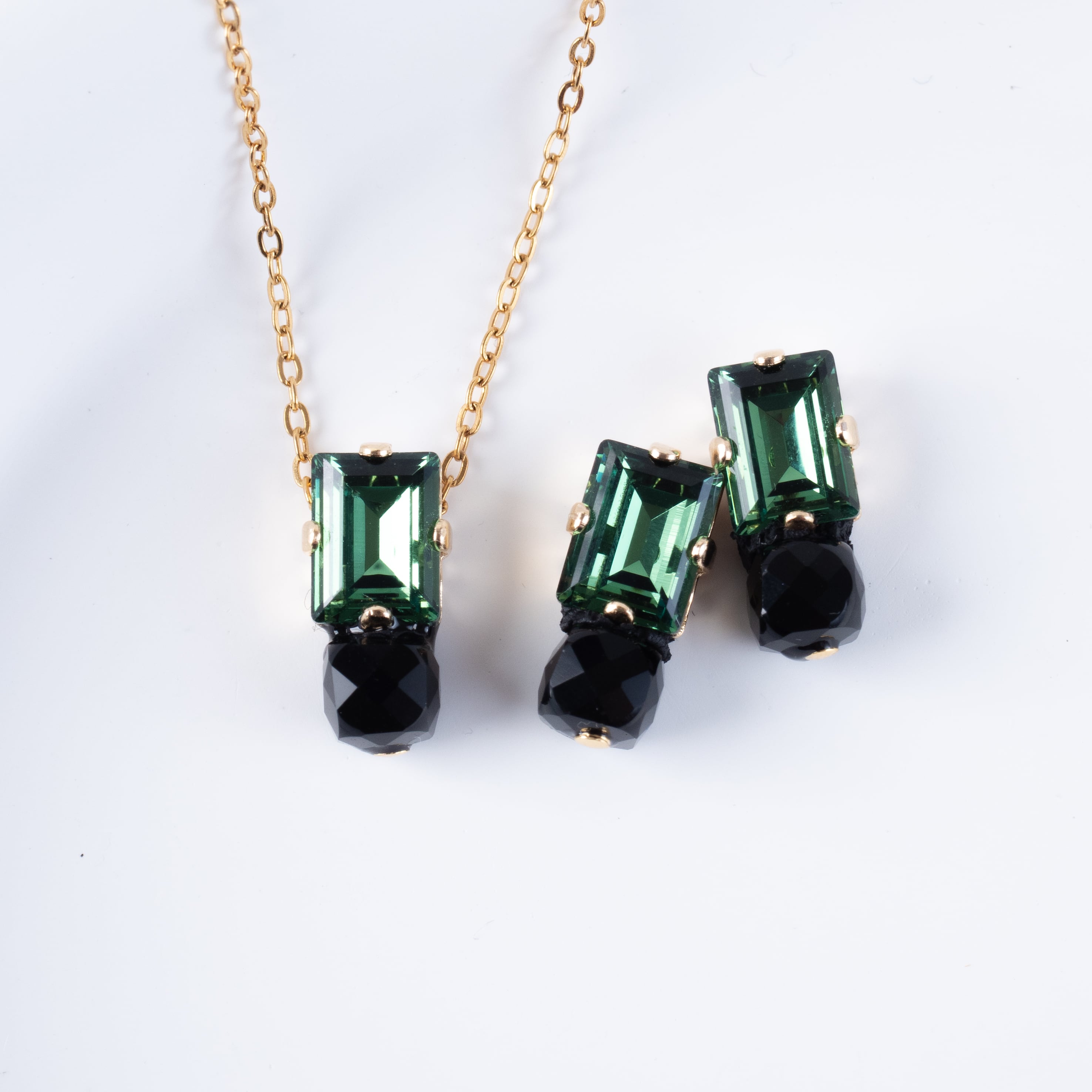 モスグリーン×ブラックオニキス ネックレス サージカルステンレス製