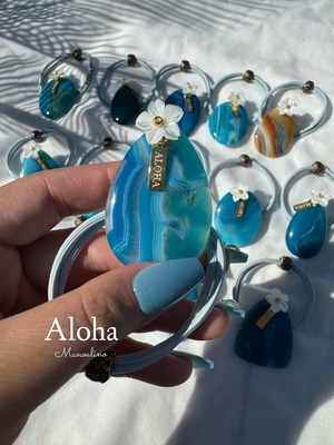 Hawaiian Blue×Plumeria hairaccessory(ハワイアンブルーアゲート天然石×プルメリアヘアゴム)