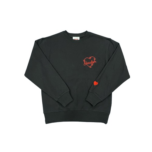 AW Sweat Crew Neck Heart Enbroidery Black