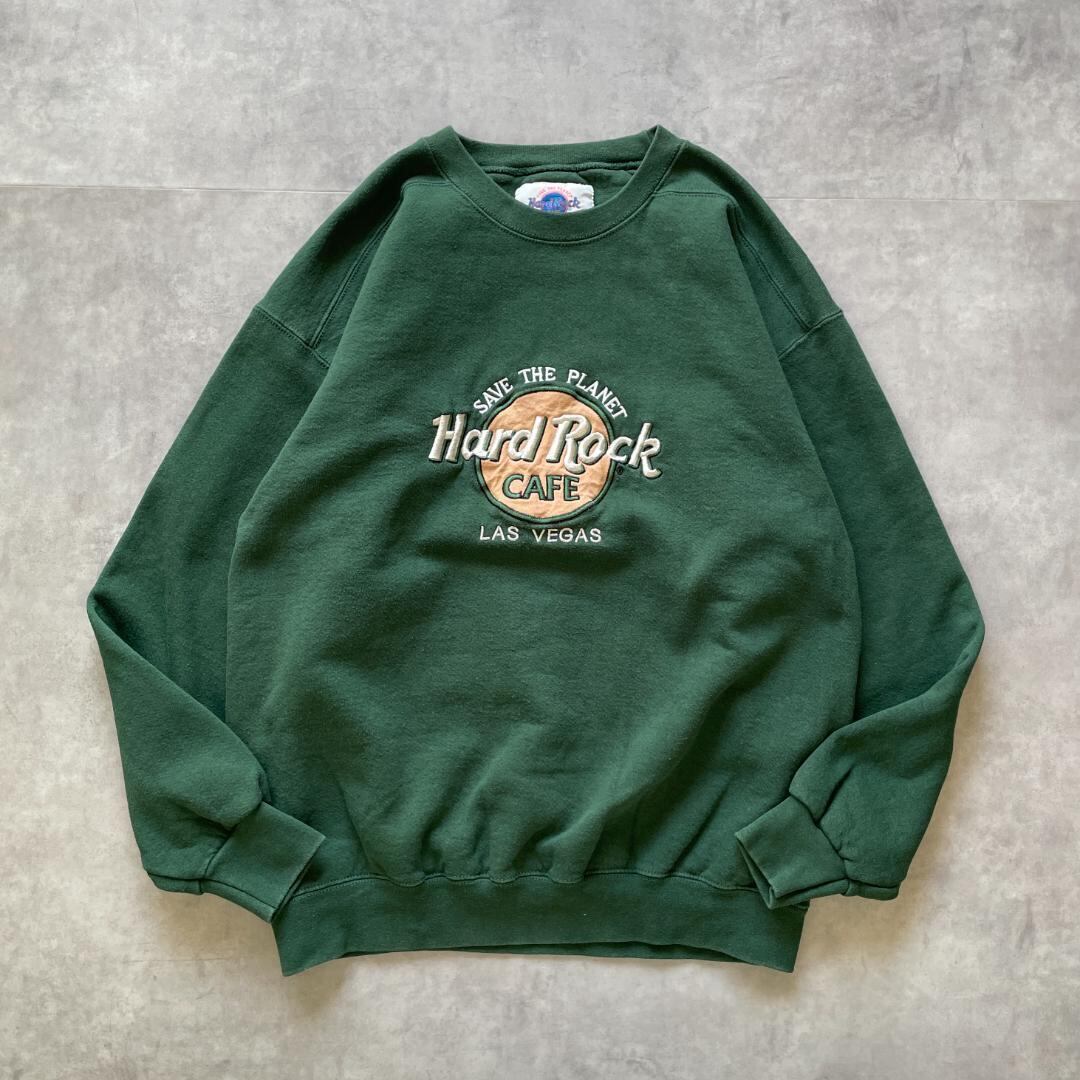 ハードロックカフェ スウェット 刺繍 USA製 古着 緑 黄色 L 12271 | fuufu