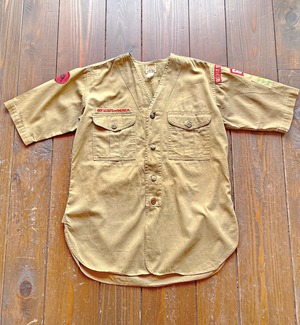 40s  SWEET - ORR No collar × Change button ×Cotton Gasset BOY SCOUT OF AMERICA OFFICIAL SHIRT