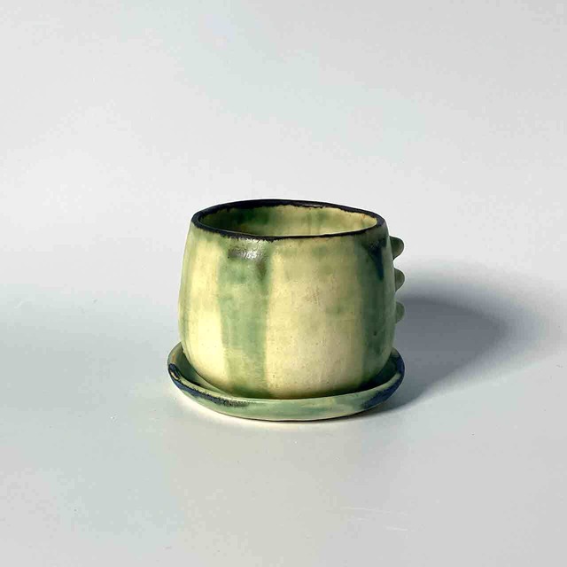 c0009 japots 第三弾元川知子の作品装飾付き小鉢皿セットカラー緑