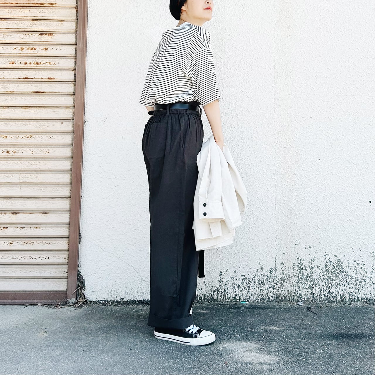 Cotton linen straight pants (black)