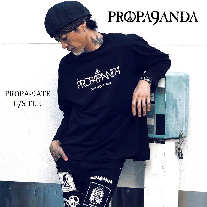 Propa9anda プロパガンダ Propa 9ate L S Tee Bigサイズ ロンｔ ビッグｔシャツ ワンピース ロング丈 長袖 黒白 ブラックホワイト スカル ドクロ 袖プリント ロゴ 大きいサイズ メンズレディース パンクロック Punk Rock バンド ギフトラッピング無料 ステージ衣装