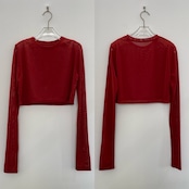 crew neck tulle sheer short tops/red