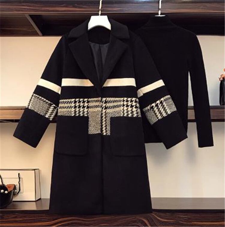 韓国版 チェスターコート厚手 カーディガン減齢 中・長セクション 大きいサイズ 格子縞 縫付