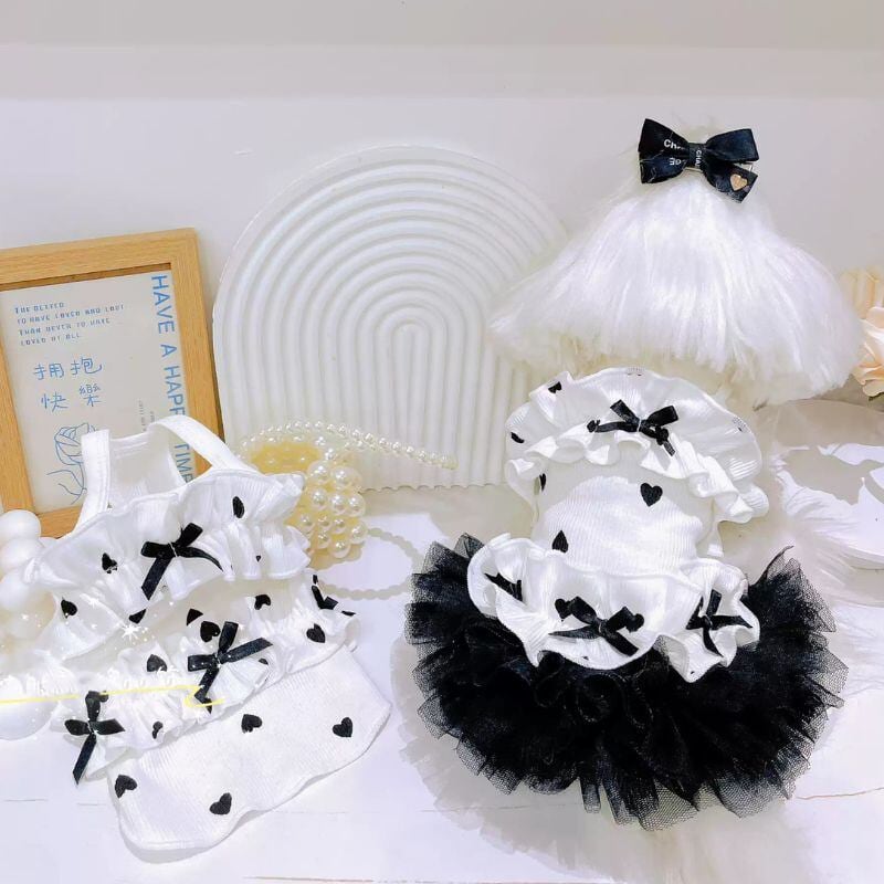 ハートとリボンの二ットワンピース/トップス 犬服 01256