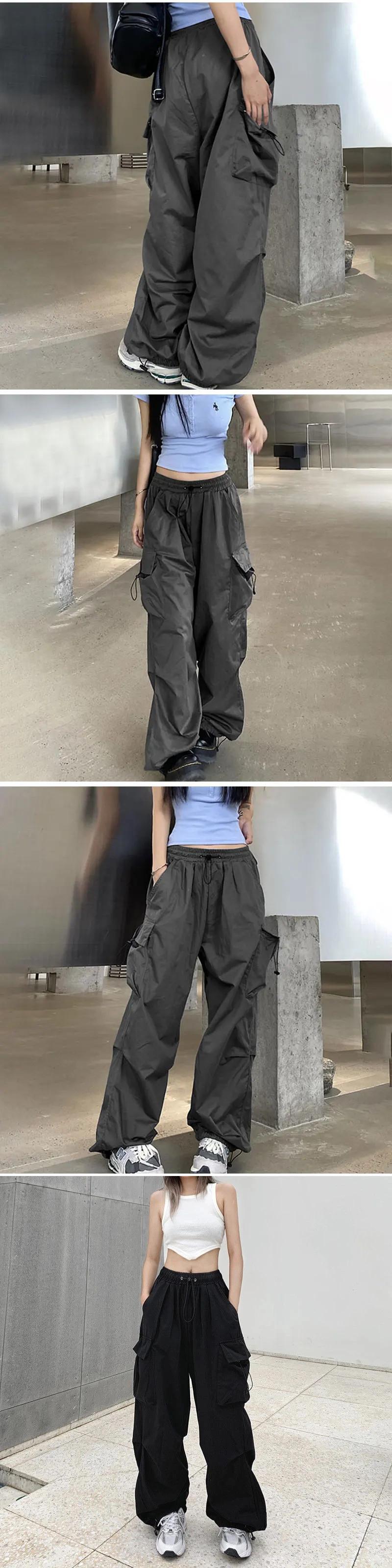 女性ビッグポケットカーゴパンツ Y2K 原宿巾着特大パンツストリート
