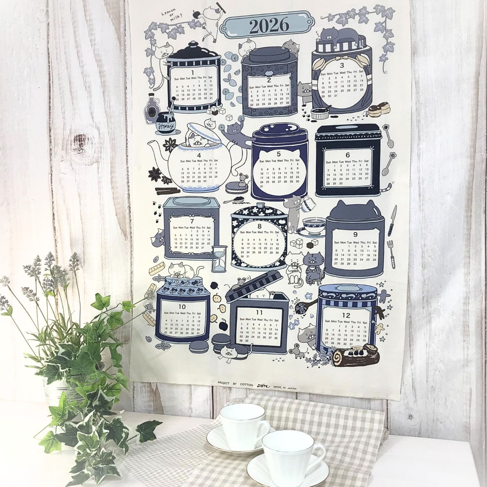 ☆カレンダーパネル2026☆ KTS-7141(tea time 猫) | コットンこばやし