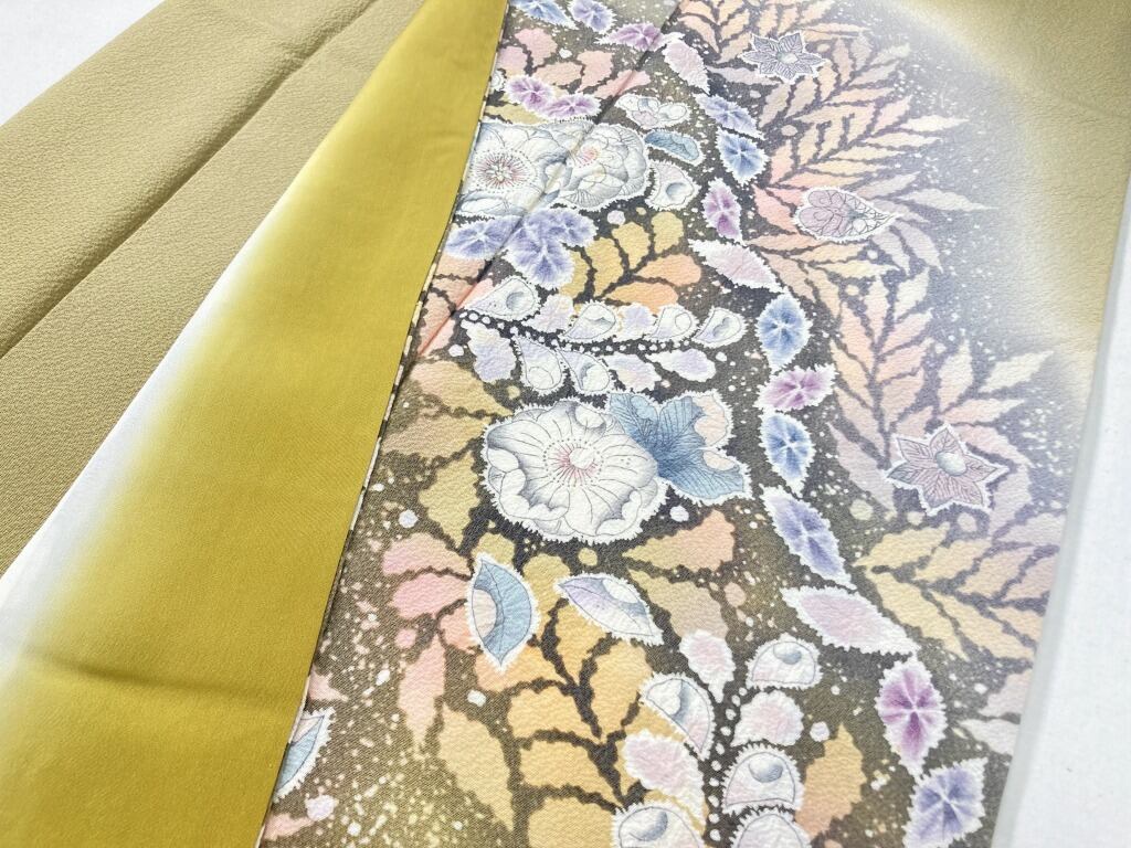辻が花 絞り 訪問着 正絹 袷 緑 黄緑 白 威光茶 1247 | kimono 辻が花 絞り 訪問着 正絹 袷 緑 黄緑 白 威光茶 1247 | kimono