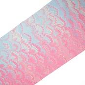 リバーシブル半巾帯 ［パウダーブルーとハイビスカスピンク　花火柄］