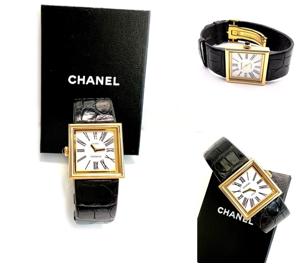 CHANEL シャネル マドモアゼル K18 YG 金無垢 時計 アリゲーター 