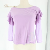 社交ダンス 衣装 スタンダード トップス レッスンウェア Leirena レイリーナ パープル系 薄紫 ラインストーン レース リボン 練習着 長袖 薄紫色 ライラック カジュアル フィット感 おしゃれ ダンスウェア 練習用 衣装トップス ストレッチ パーティー用 フェミニン デザイン性 おすすめ 女子 体型カバー エレガント クラシック